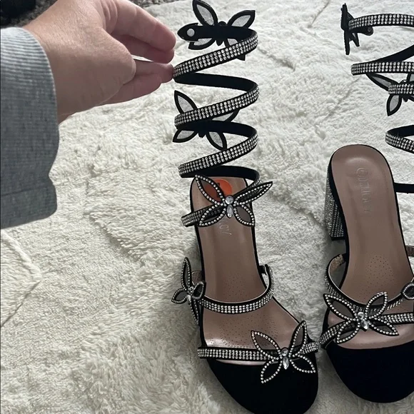 Black Rhinestone Wrap Heels - Picture 2 of 6